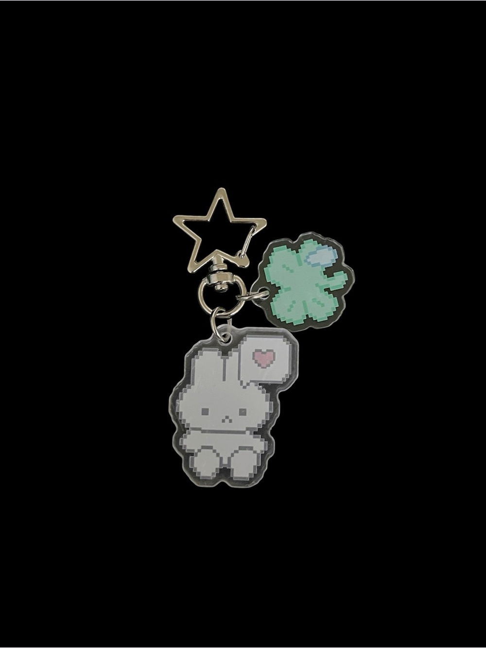 Cute White Bunny Lucky Green Clover Wishcore Y2K Clear Acrylic Keychain